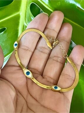 Gold-Tone Evil Eye Bracelet with Blue Accents